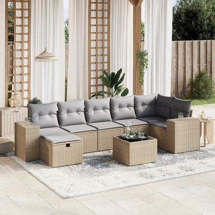 havesofasæt 8 dele med hynder polyrattan beige