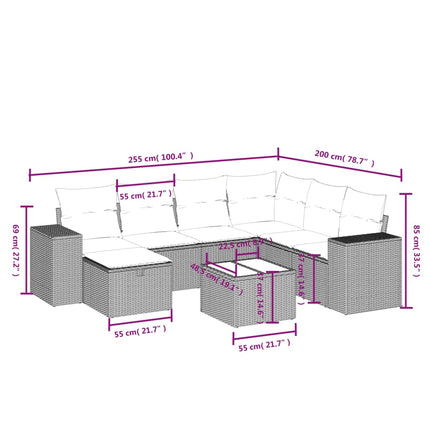 sofasæt til haven 8 dele med hynder polyrattan grå