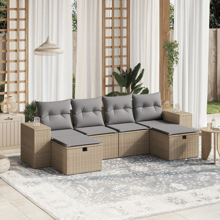 havesofasæt 6 dele med hynder polyrattan beige