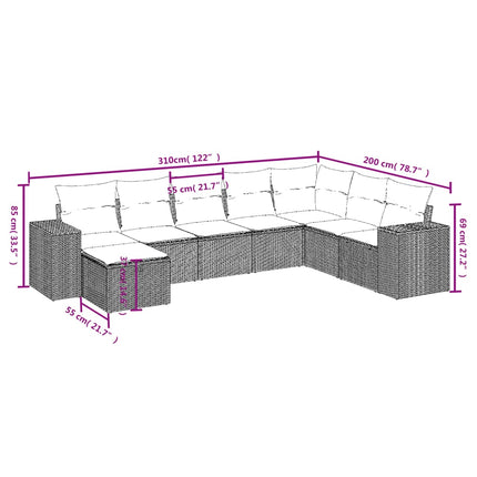 sofasæt til haven 8 dele med hynder polyrattan lysegrå