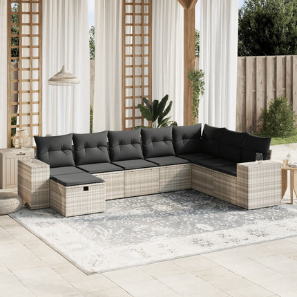 sofasæt til haven 8 dele med hynder polyrattan lysegrå