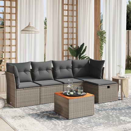 sofasæt til haven 6 dele med hynder polyrattan grå