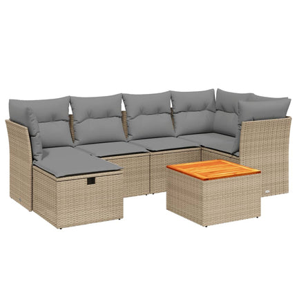 havesofasæt 7 dele med hynder polyrattan beige