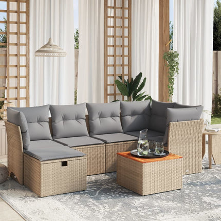 havesofasæt 7 dele med hynder polyrattan beige