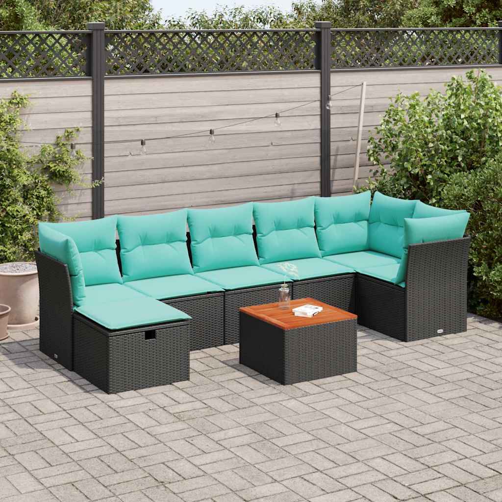 8-delt havesofast med hynder sort polyrattan