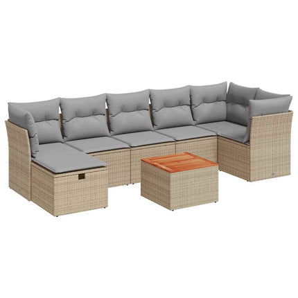 havesofasæt 8 dele med hynder polyrattan beige