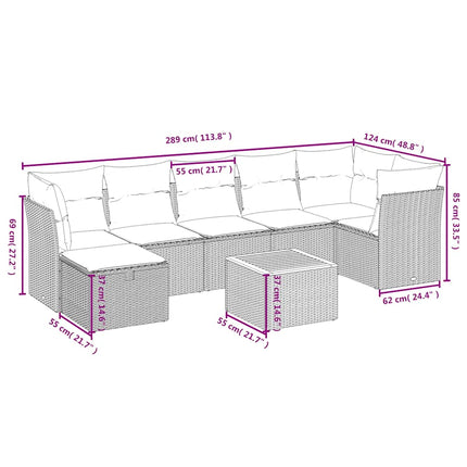 havesofasæt 8 dele med hynder polyrattan beige