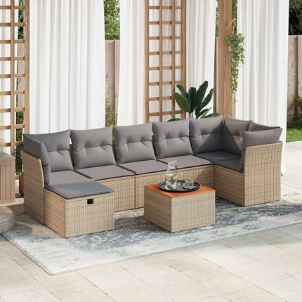 havesofasæt 8 dele med hynder polyrattan beige