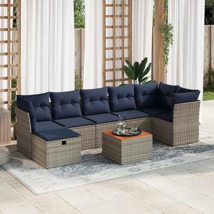 havesofasæt med 8 hynder grå polyrattan