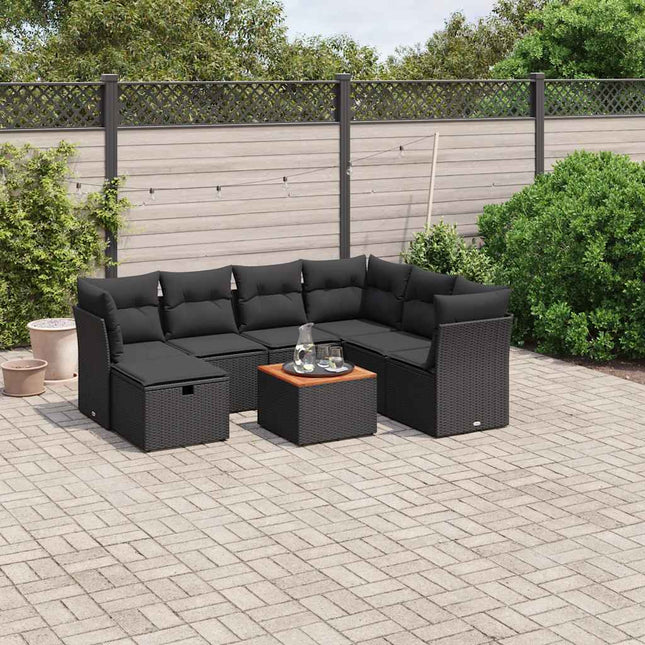 sofasæt til haven 8 dele med hynder polyrattan sort