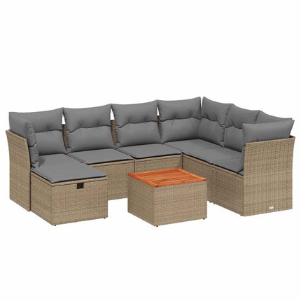 havesofasæt 8 dele med hynder polyrattan beige