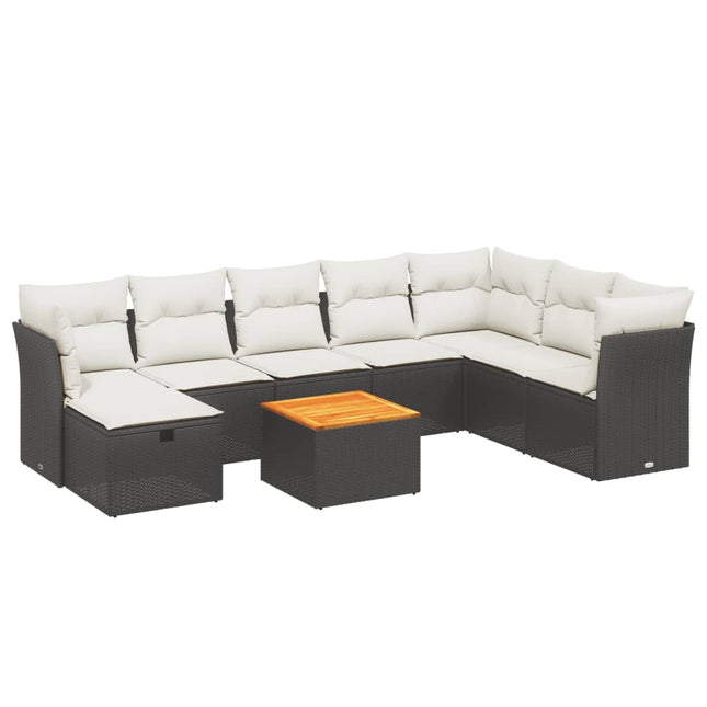 sofasæt til haven 9 dele med hynder polyrattan sort