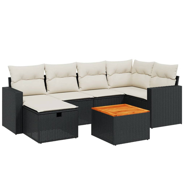 sofasæt til haven 7 dele med hynder polyrattan sort