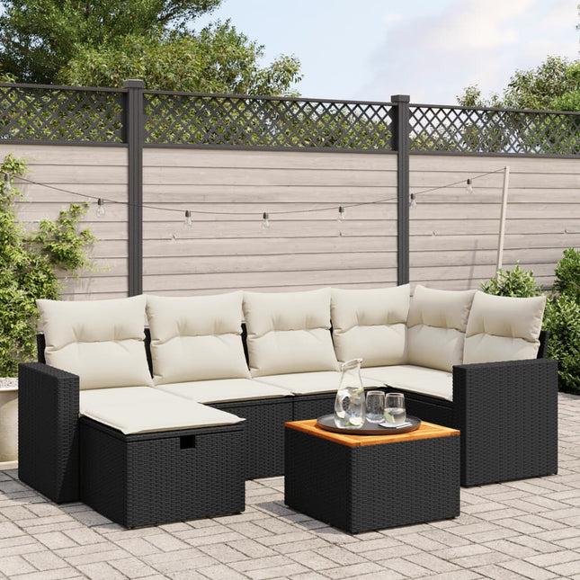 sofasæt til haven 7 dele med hynder polyrattan sort