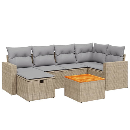 havesofasæt 7 dele med hynder polyrattan beige