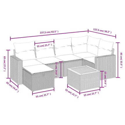 havesofasæt 7 dele med hynder polyrattan beige