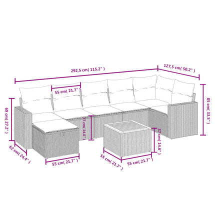 havesofasæt 8 dele med hynder polyrattan beige