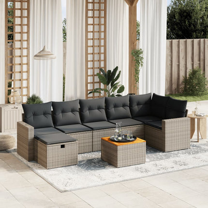 sofasæt til haven 8 dele med hynder polyrattan grå