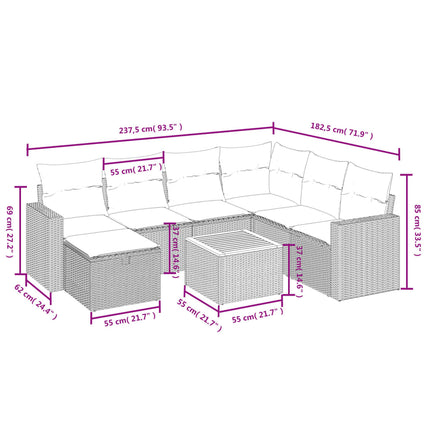 havesofasæt 8 dele med hynder polyrattan beige