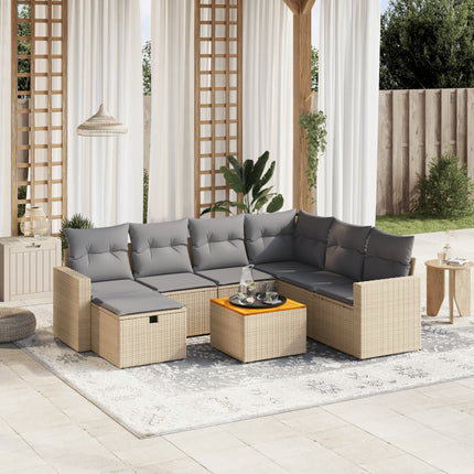 havesofasæt 8 dele med hynder polyrattan beige