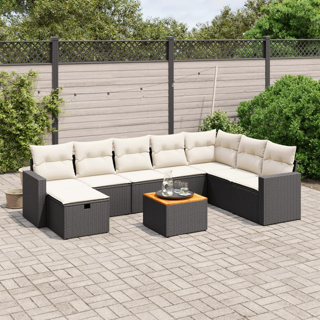 sofasæt til haven 9 dele med hynder polyrattan sort