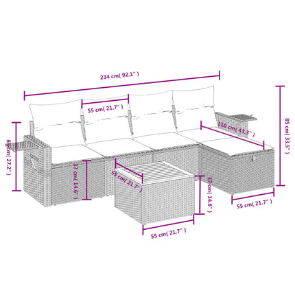 havesofasæt 6 dele med hynder polyrattan beige