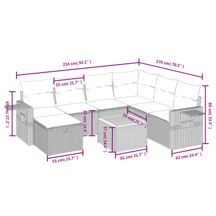 sofasæt til haven 8 dele med hynder polyrattan grå