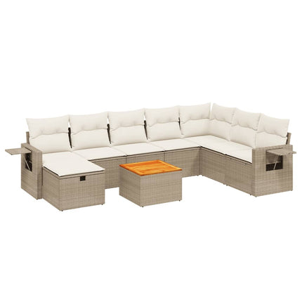 sofasæt til haven 9 dele med hynder polyrattan beige