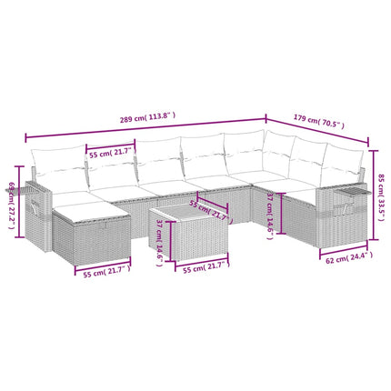 sofasæt til haven 9 dele med hynder polyrattan beige
