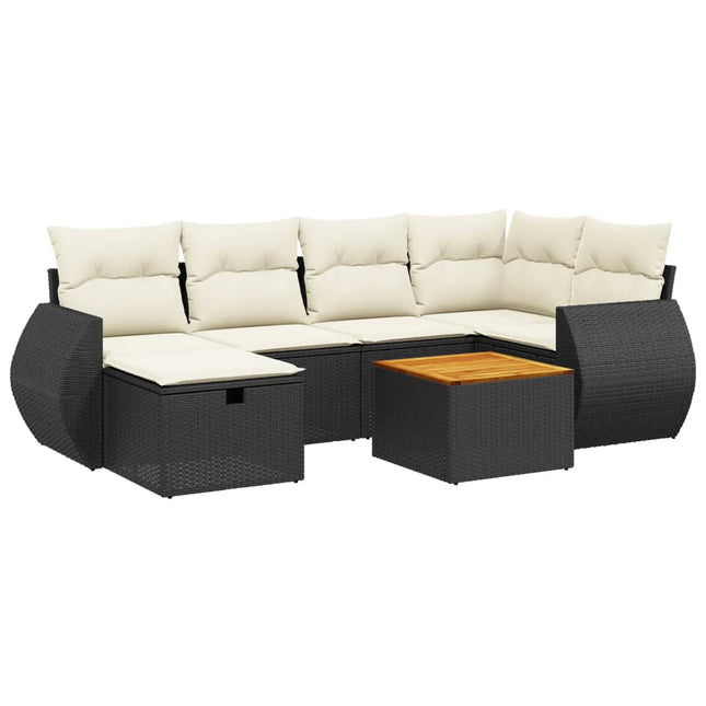 sofasæt til haven 7 dele med hynder polyrattan sort
