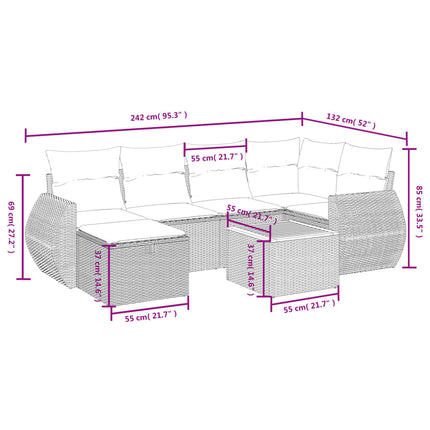 havesofasæt 7 dele med hynder polyrattan beige