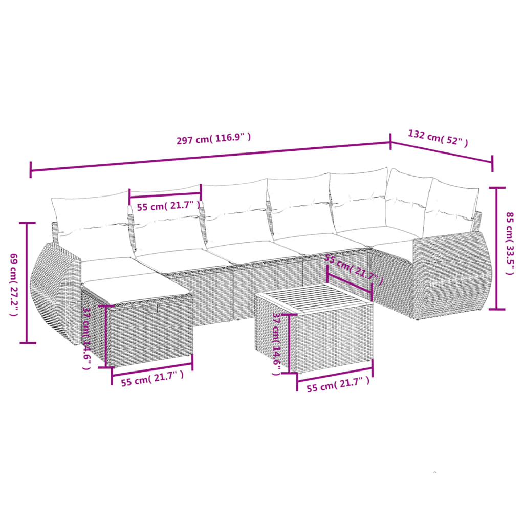 sofasæt til haven 8 dele med hynder polyrattan beige