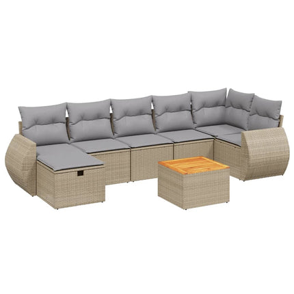 havesofasæt 8 dele med hynder polyrattan beige
