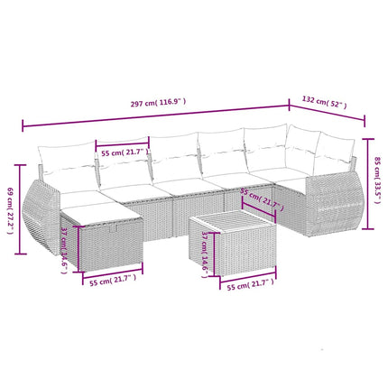 sofasæt til haven 8 dele med hynder polyrattan grå
