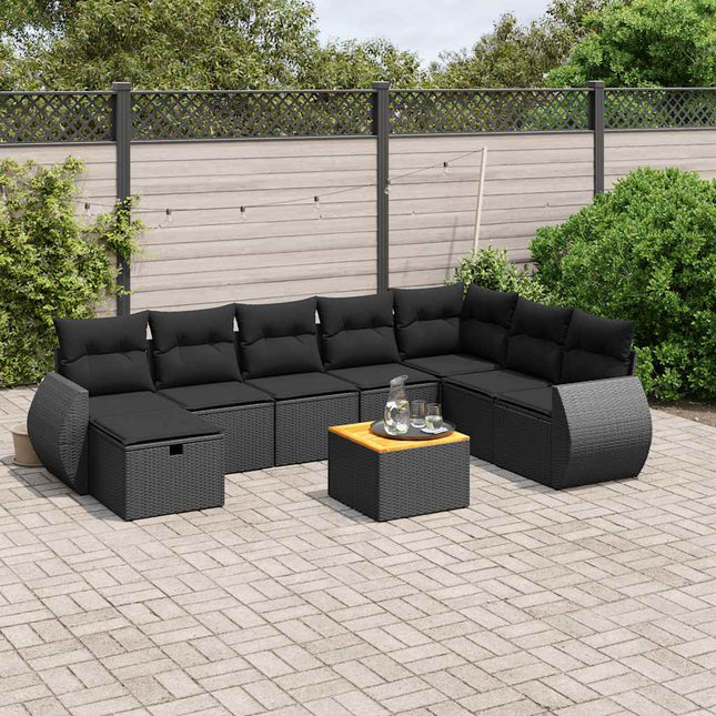 sofasæt til haven 9 dele med hynder polyrattan sort