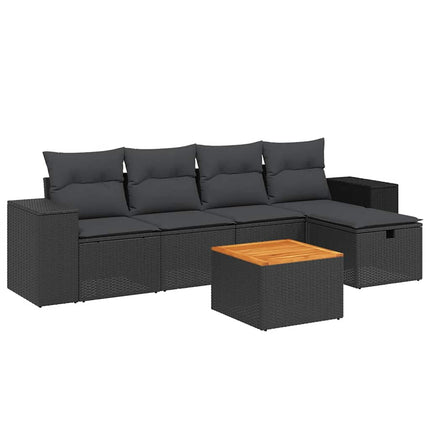 sofasæt til haven 6 dele med hynder polyrattan sort