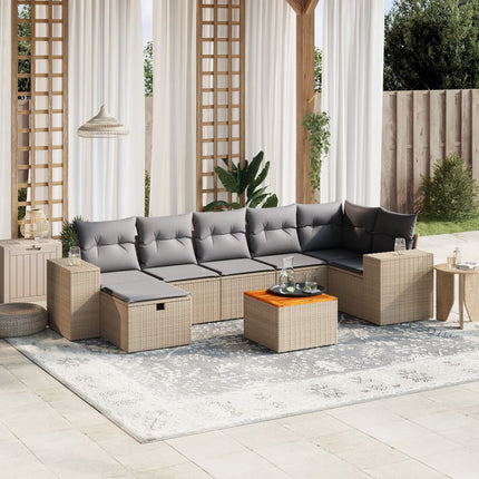 havesofasæt 8 dele med hynder polyrattan beige