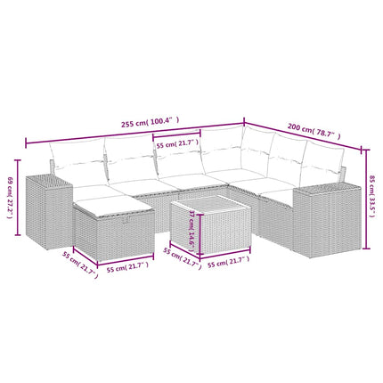 sofasæt til haven 8 dele med hynder polyrattan sort
