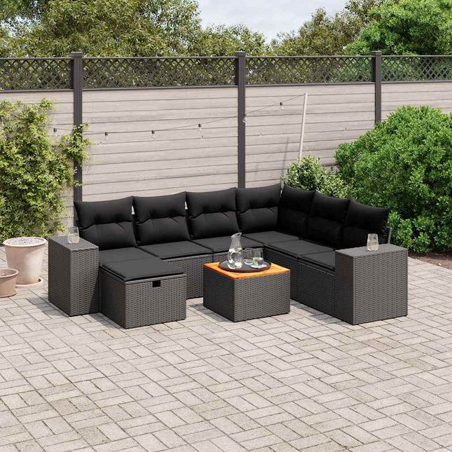 sofasæt til haven 8 dele med hynder polyrattan sort