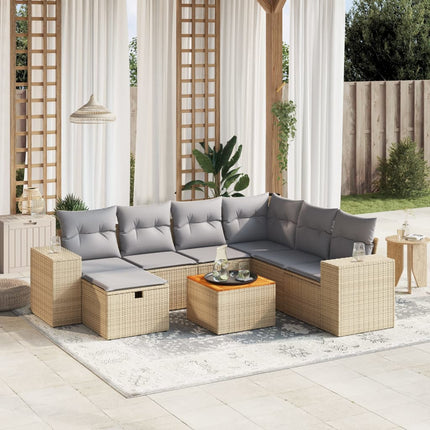 havesofasæt 8 dele med hynder polyrattan beige