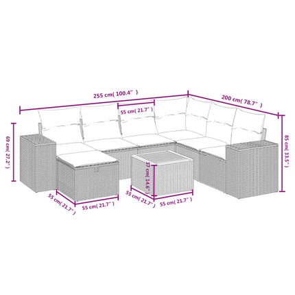 sofasæt til haven 8 dele med hynder polyrattan grå