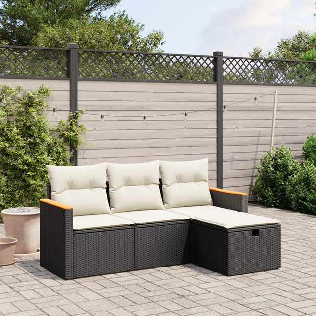 sofasæt til haven 4 dele med hynder polyrattan sort