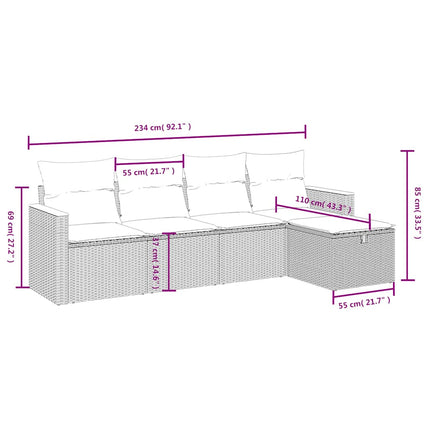 sofasæt til haven 5 dele med hynder polyrattan sort