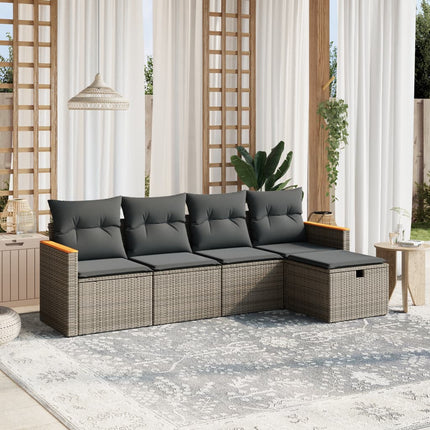 sofasæt 5 dele med hynder polyrattan grå