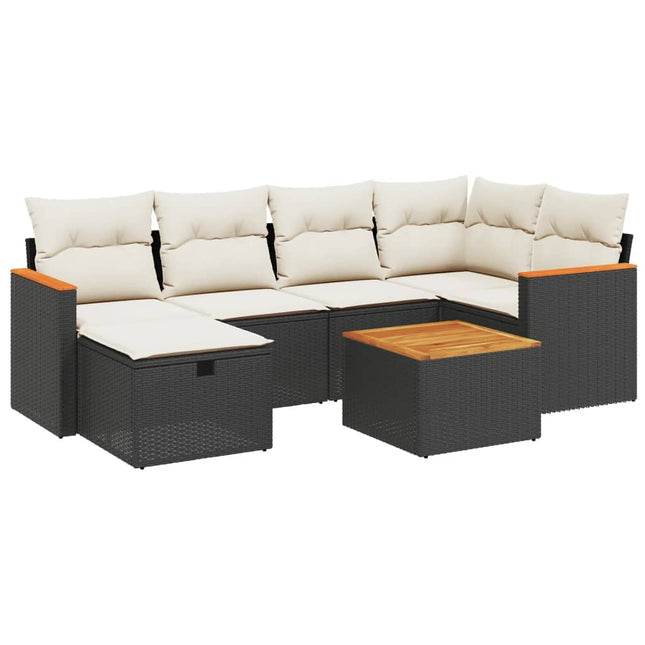 sofasæt til haven 7 dele med hynder polyrattan sort