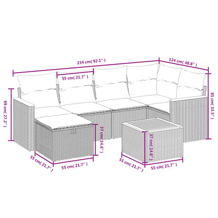 sofasæt til haven 7 dele med hynder polyrattan sort