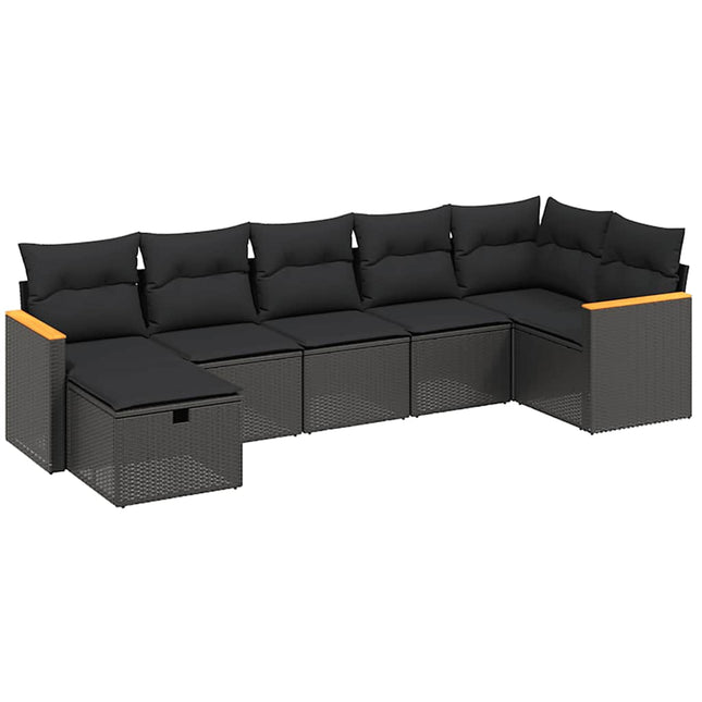sofasæt til haven 7 dele med hynder polyrattan sort
