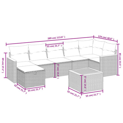 havesofasæt 8 dele med hynder polyrattan beige
