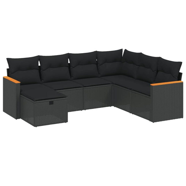 sofasæt til haven 7 dele med hynder polyrattan sort