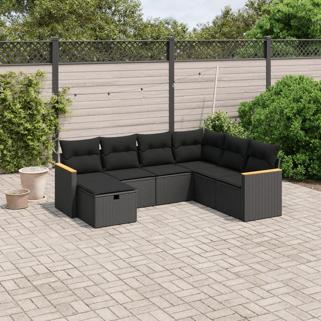 sofasæt til haven 7 dele med hynder polyrattan sort